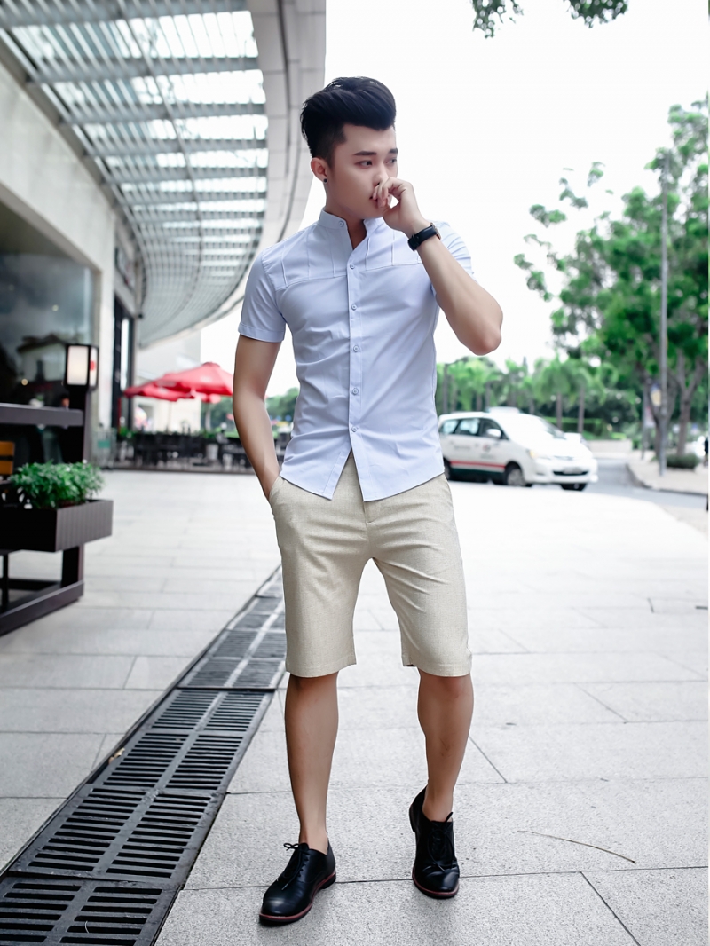 Áo sơ mi cổ lãnh tụ ngắn tay xanh da trời asm798 - 2