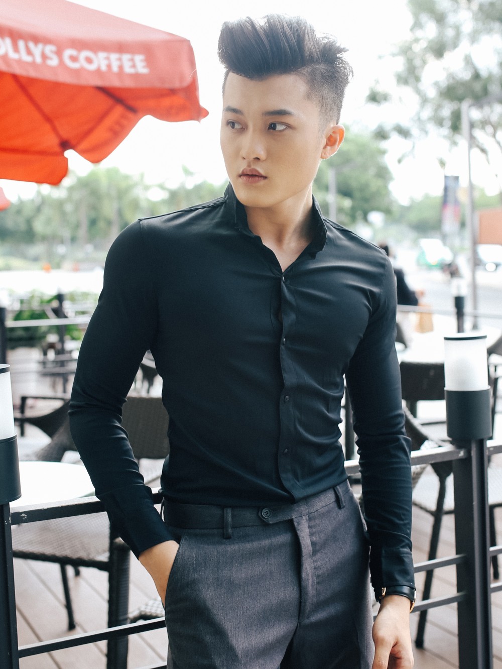 Áo sơ mi hàn quốc đen trơn asm790 - 1