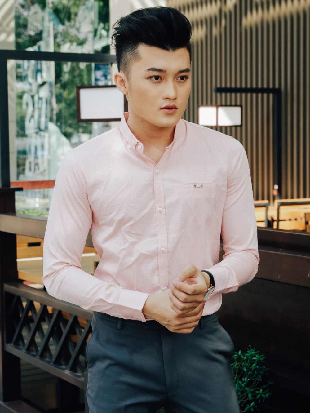 Áo sơ mi hàn quốc hồng trơn asm791 - 1