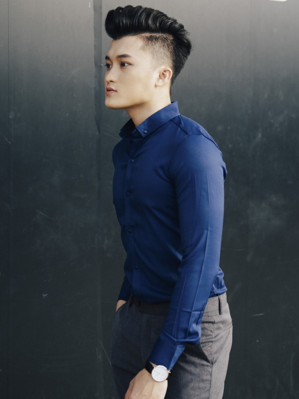 Áo sơ mi hàn quốc xanh đen trơn asm790 - 2
