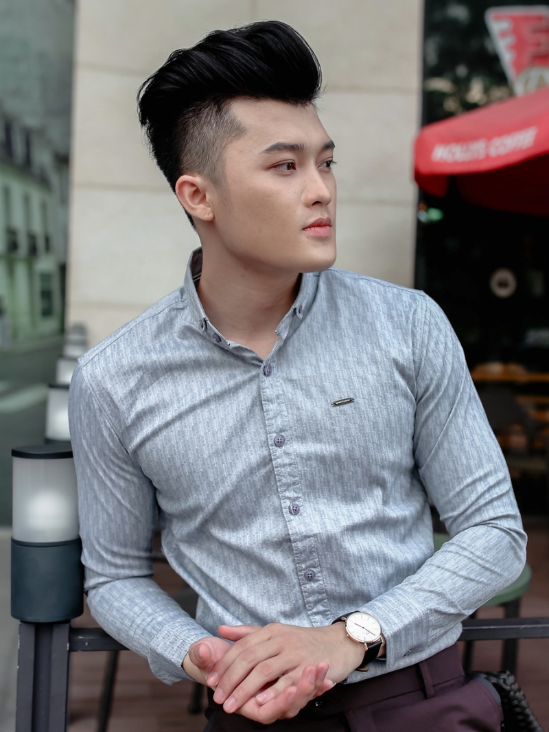Áo sơ mi họa tiết xám asm796 - 1