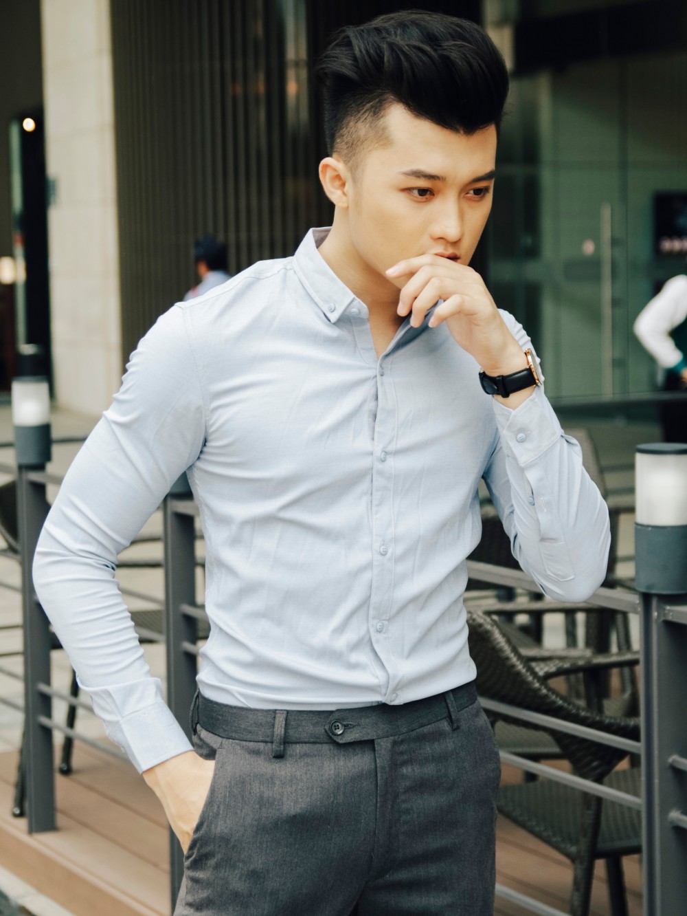 Áo sơ mi xanh da trời trơn asm790 - 1