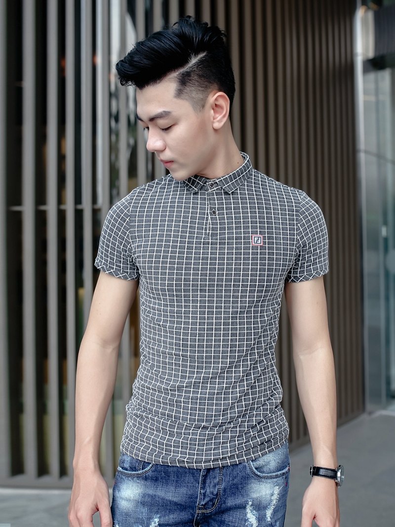 Áo thun có cổ ca rô đen at609 - 1