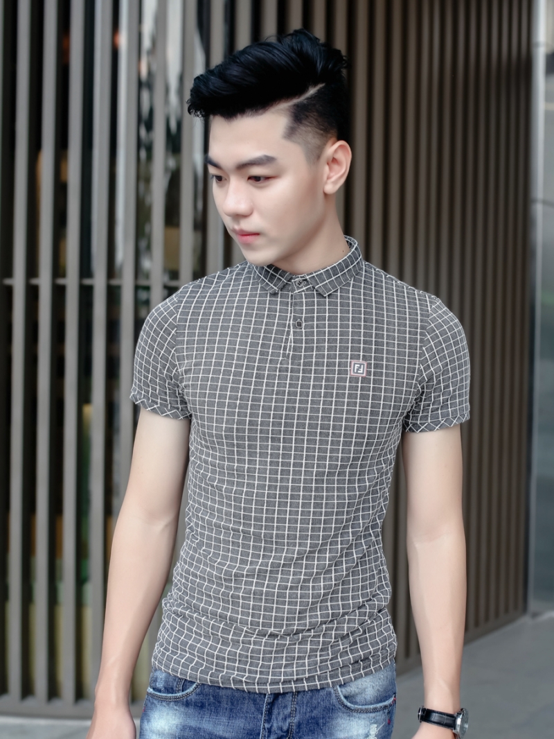 Áo thun có cổ ca rô xám chuột at609 - 1