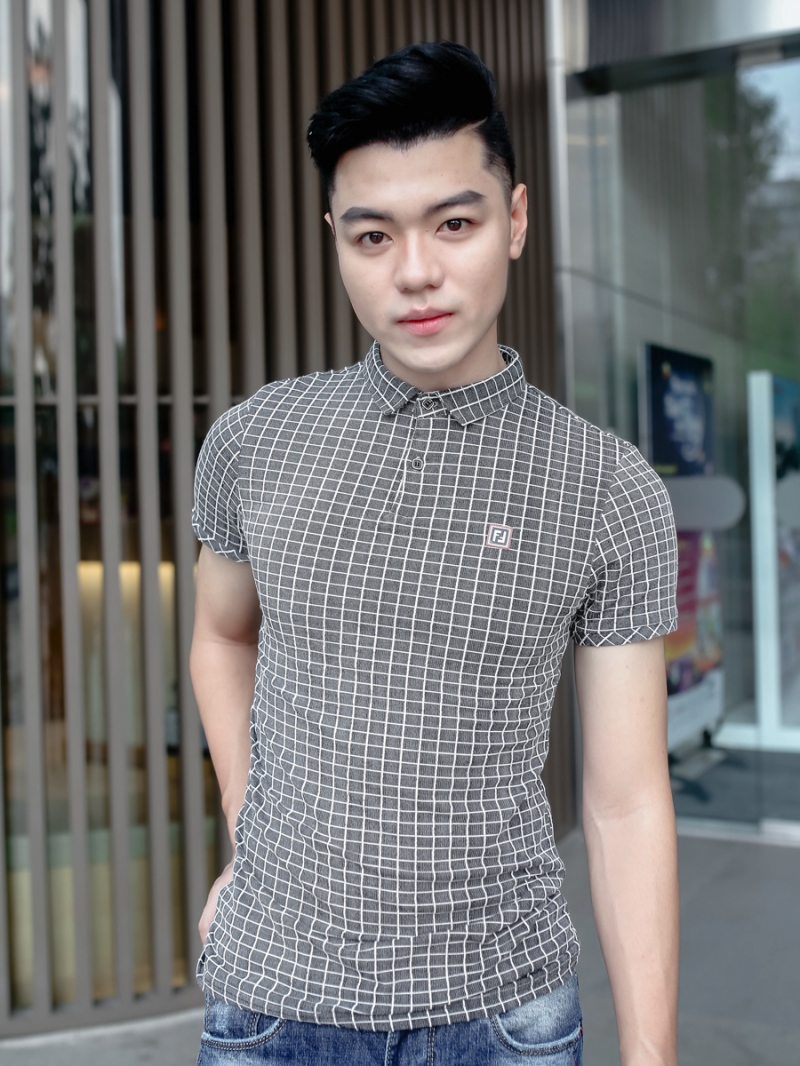 Áo thun có cổ ca rô xám chuột at609 - 3