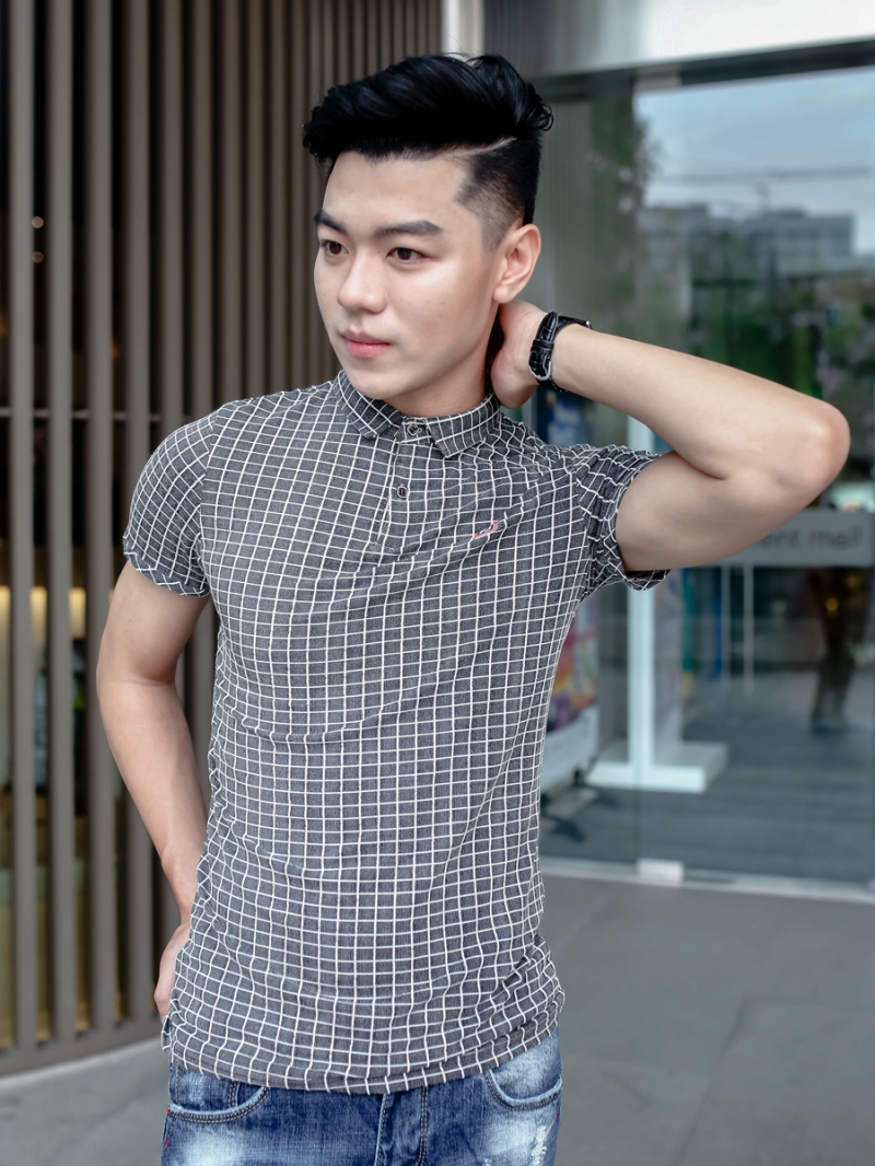 Áo thun có cổ ca rô xám chuột at609 - 2