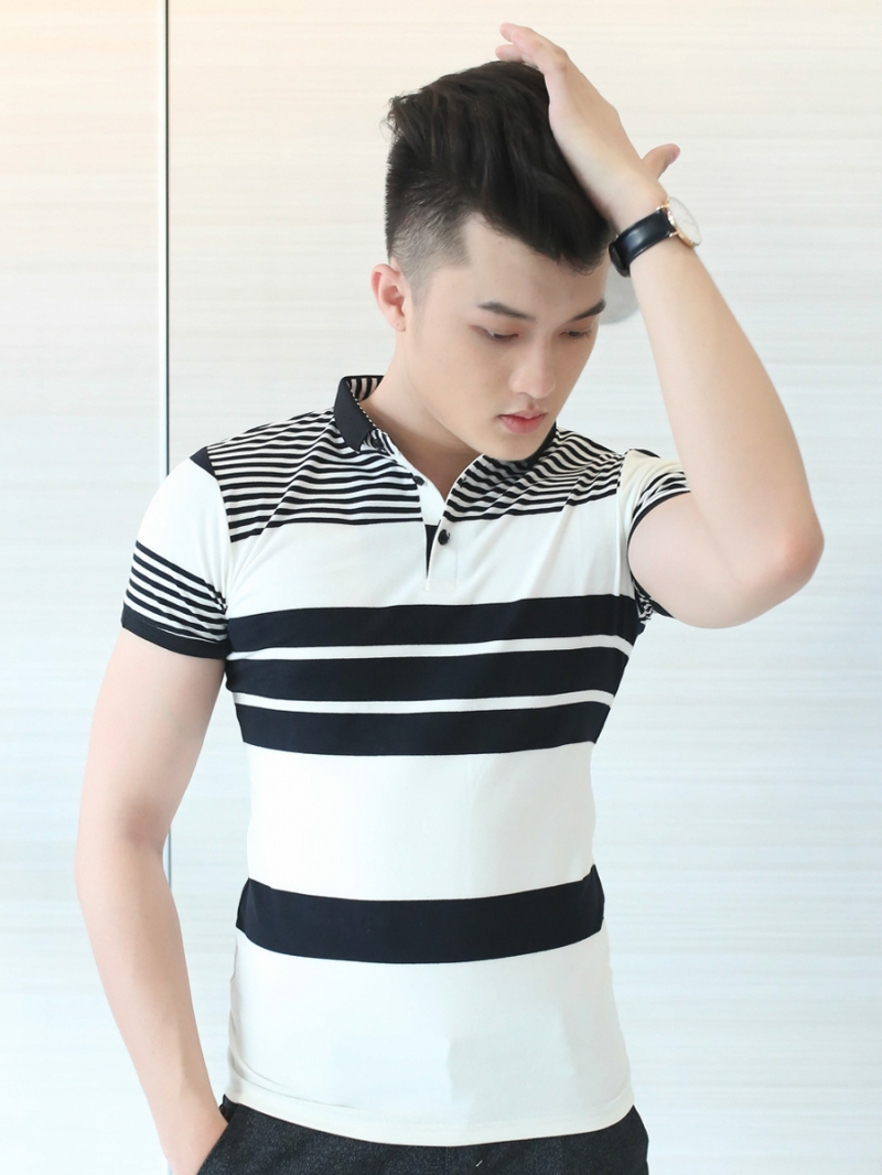 Áo thun có cổ sọc đen at607 - 2
