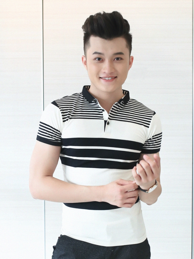 Áo thun có cổ sọc đen at607 - 1