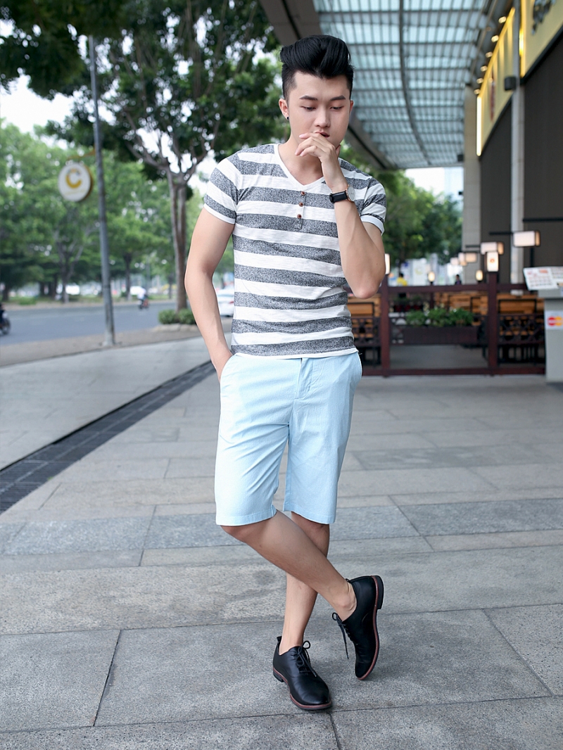 Áo thun cổ tim sọc đen at610 - 3
