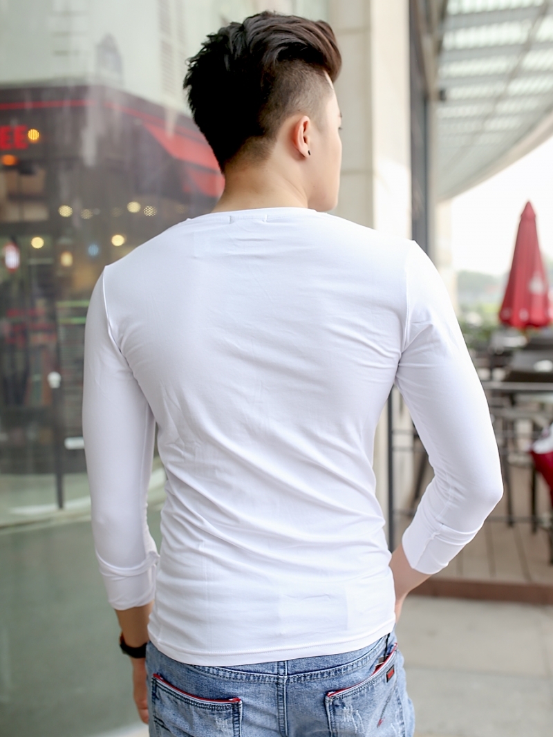 Áo thun cổ tim tay dài trắng at606 - 2
