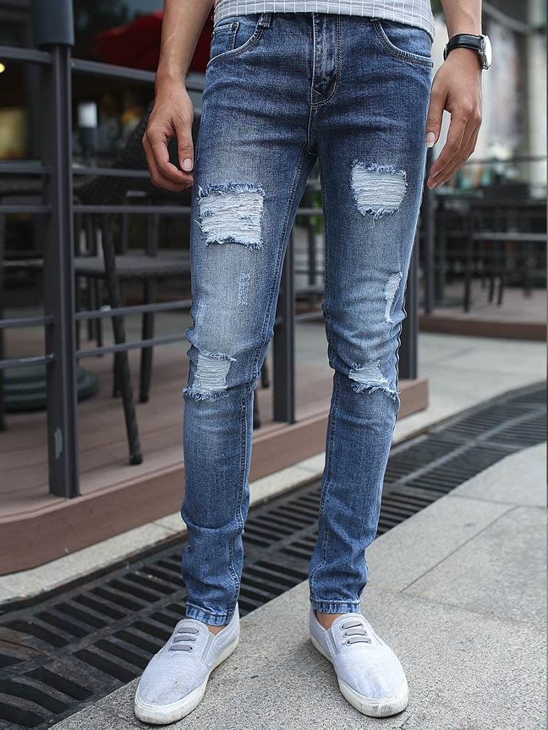 Quần jean skinny rách xanh dương qj1377 - 1