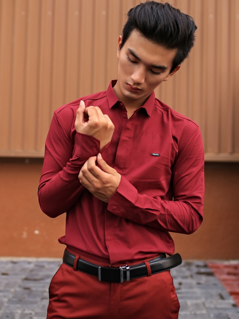 Áo sơ mi đỏ đô asm802 - 1