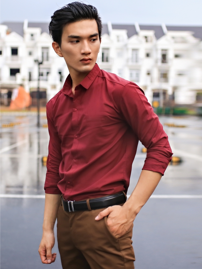 Áo sơ mi đỏ đô asm803 - 2