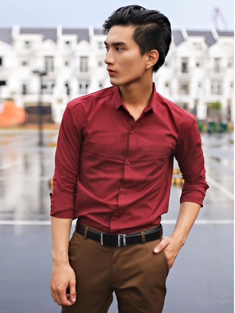 Áo sơ mi đỏ đô asm803 - 1