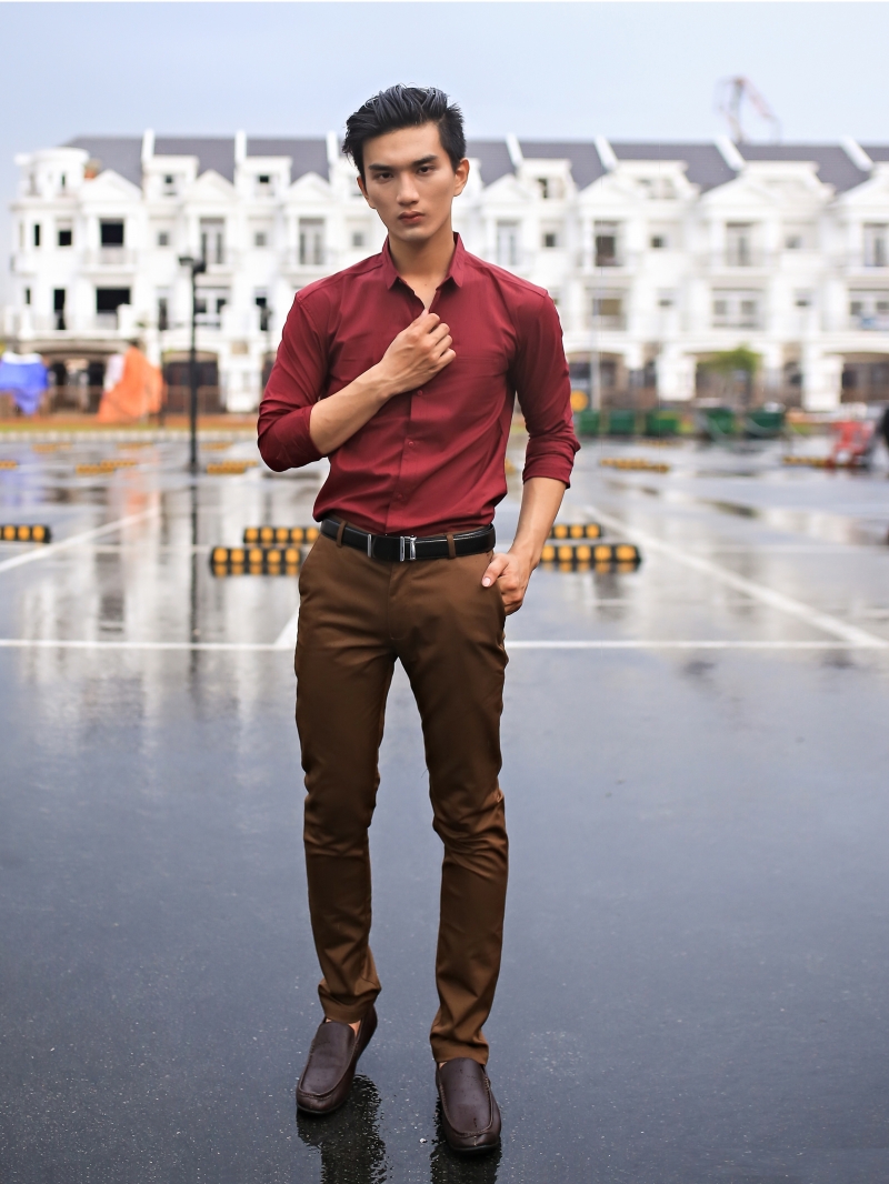 Áo sơ mi đỏ đô asm803 - 3