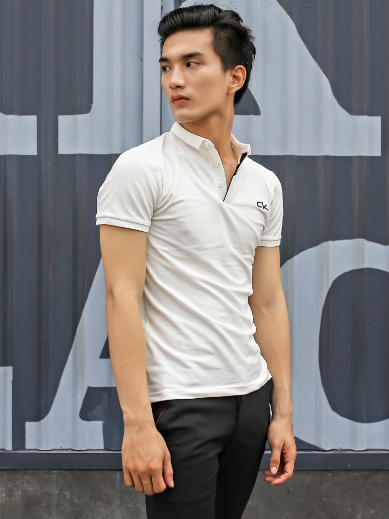 Áo thun cá sấu trắng kem at623 - 2