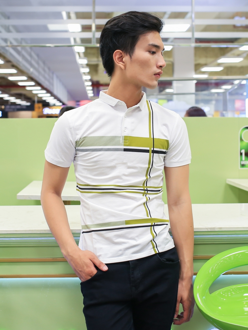 Áo thun có cổ sọc xanh at620 - 1