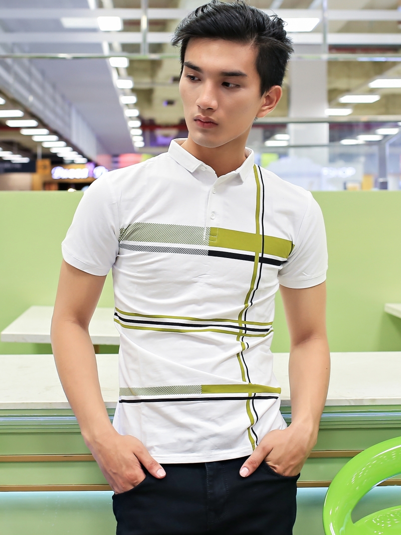 Áo thun có cổ sọc xanh at620 - 2