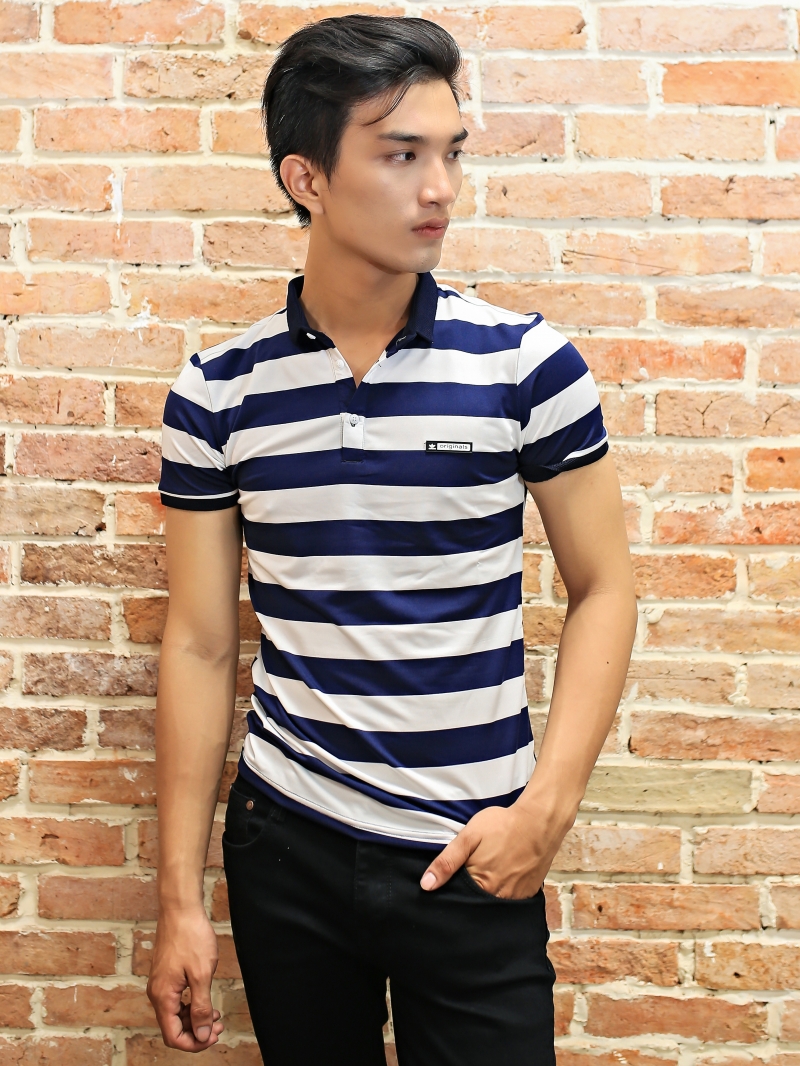 Áo thun có cổ xanh đen at617 - 1