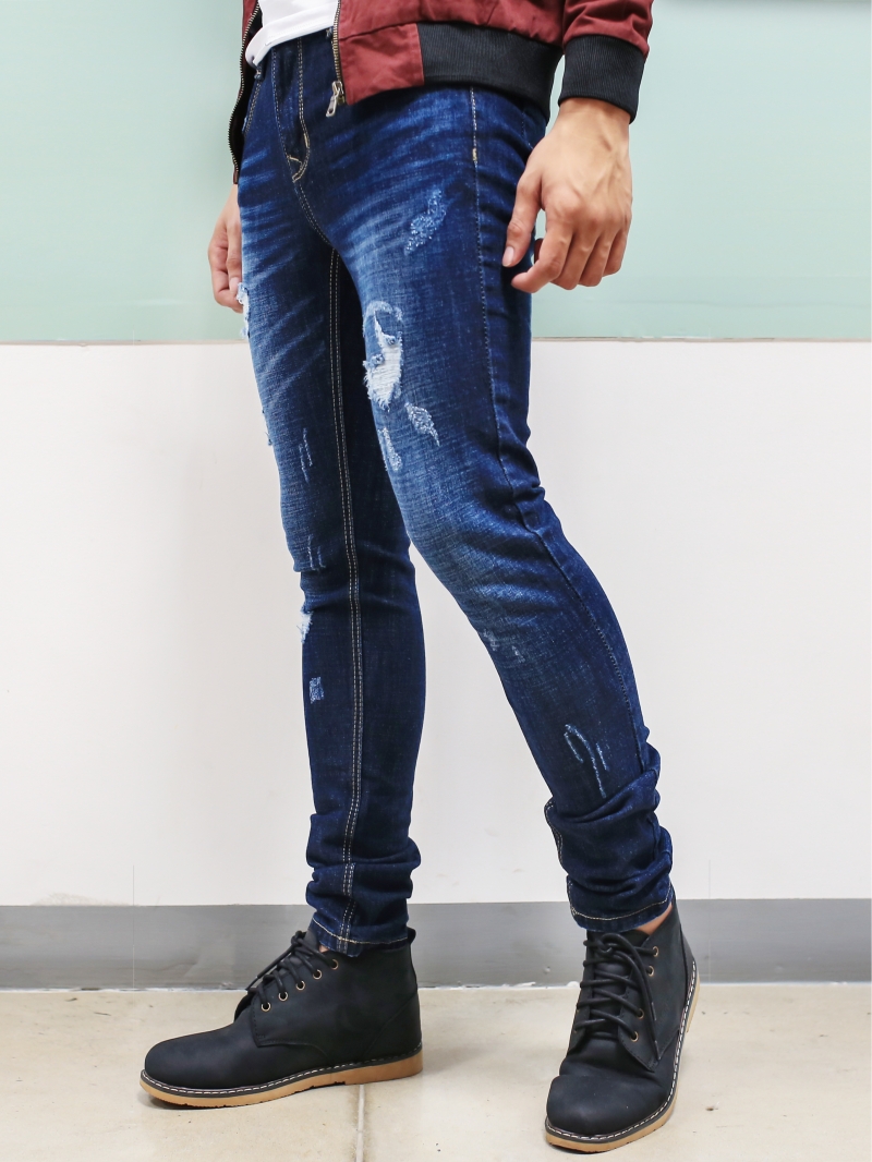 Quần jean skinny rách xanh đen qj1385 - 2