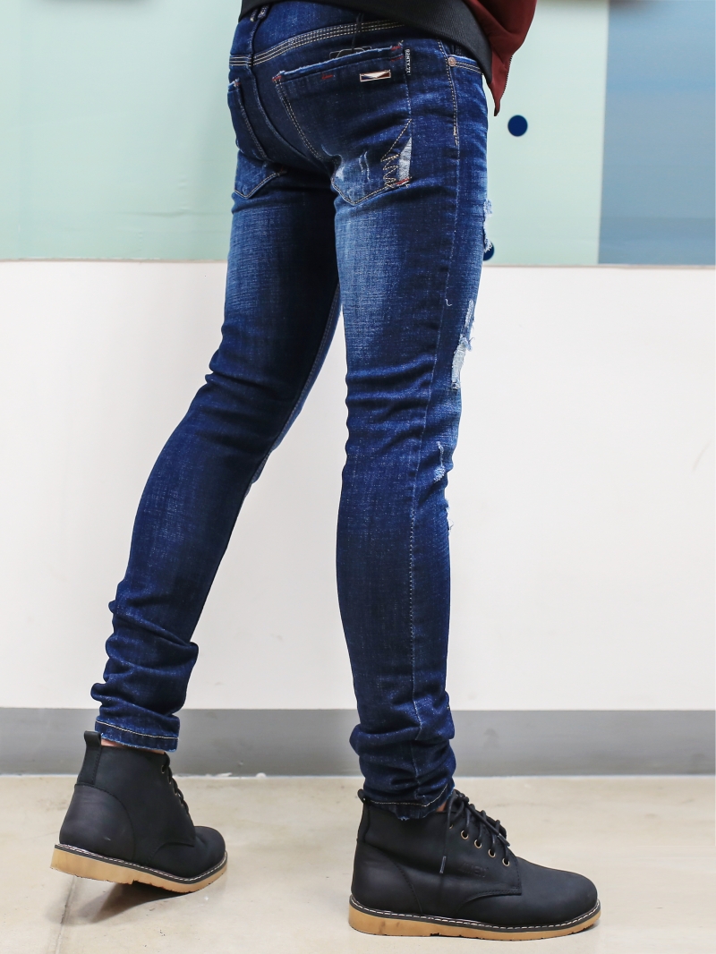 Quần jean skinny rách xanh đen qj1385 - 3