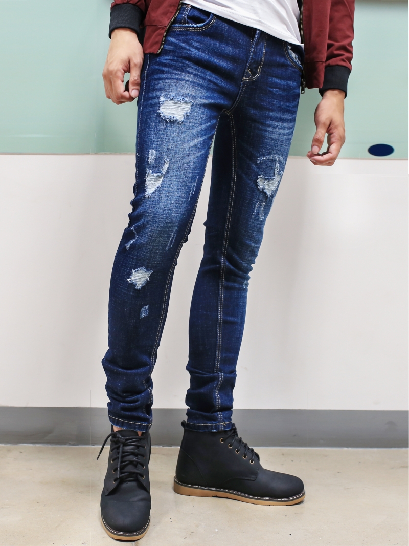 Quần jean skinny rách xanh đen qj1385 - 1