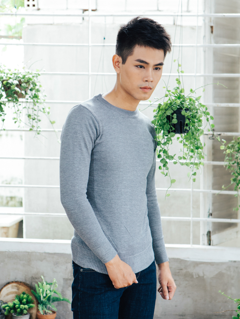 Áo len cổ tròn xám chuột al82 - 1