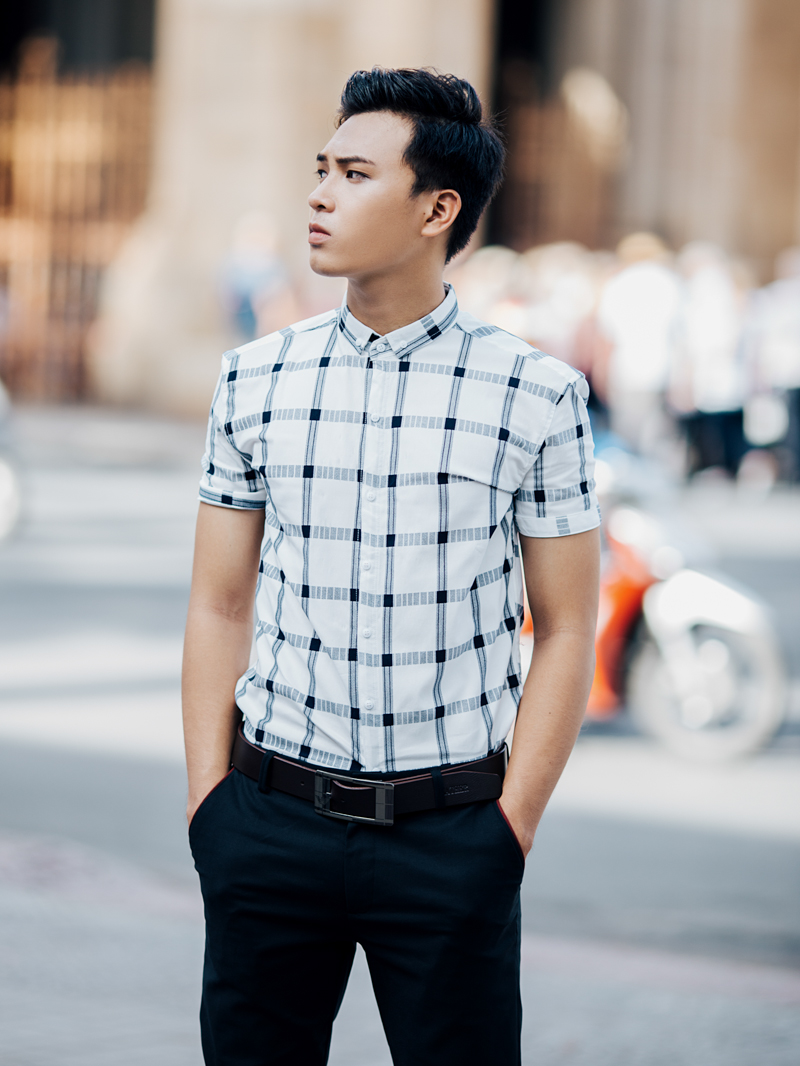 Áo sơ mi ca rô xanh đen asm831 - 1