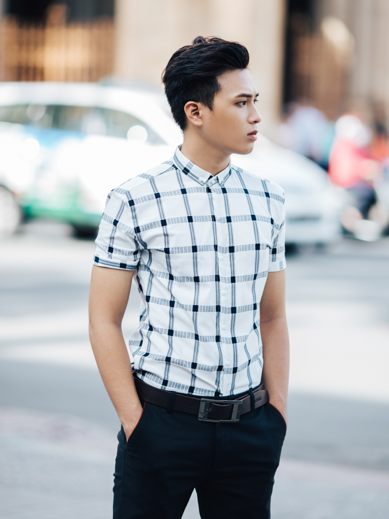 Áo sơ mi ca rô xanh đen asm831 - 2