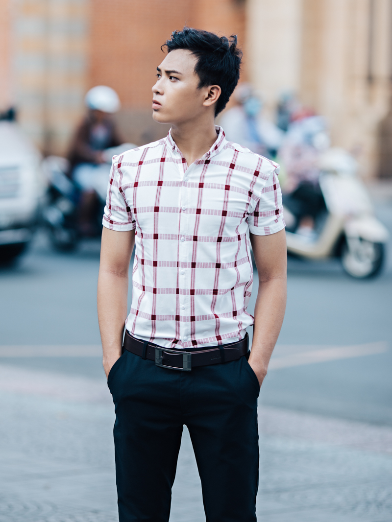 Áo sơ mi ngắn tay ca rô đỏ asm831 - 3