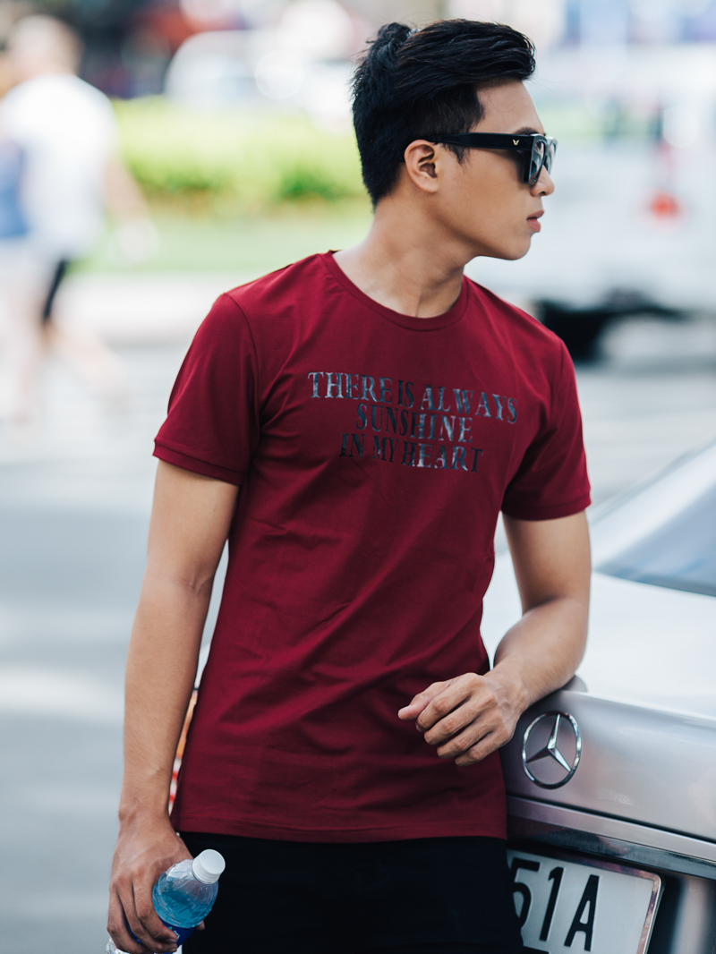 Áo thun cổ tròn đỏ đô at631 - 1