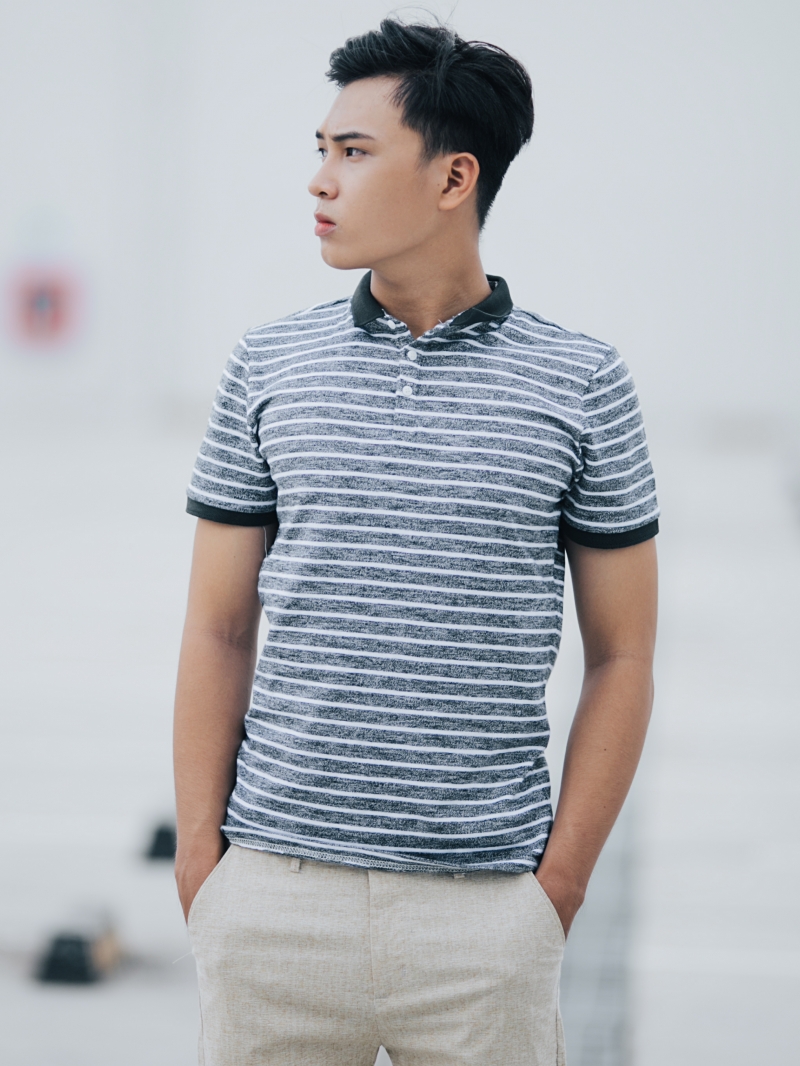 Áo thun sọc có cổ đen at635 - 1