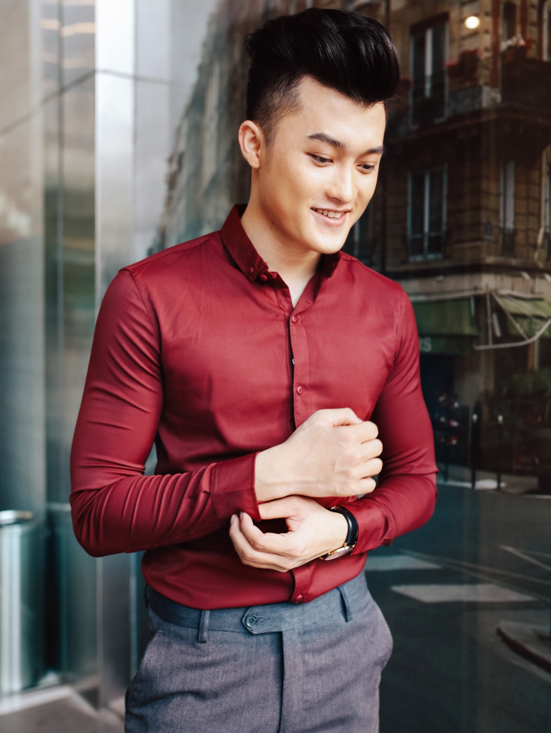 Áo sơ mi hàn quốc đỏ đô trơn asm843 - 2