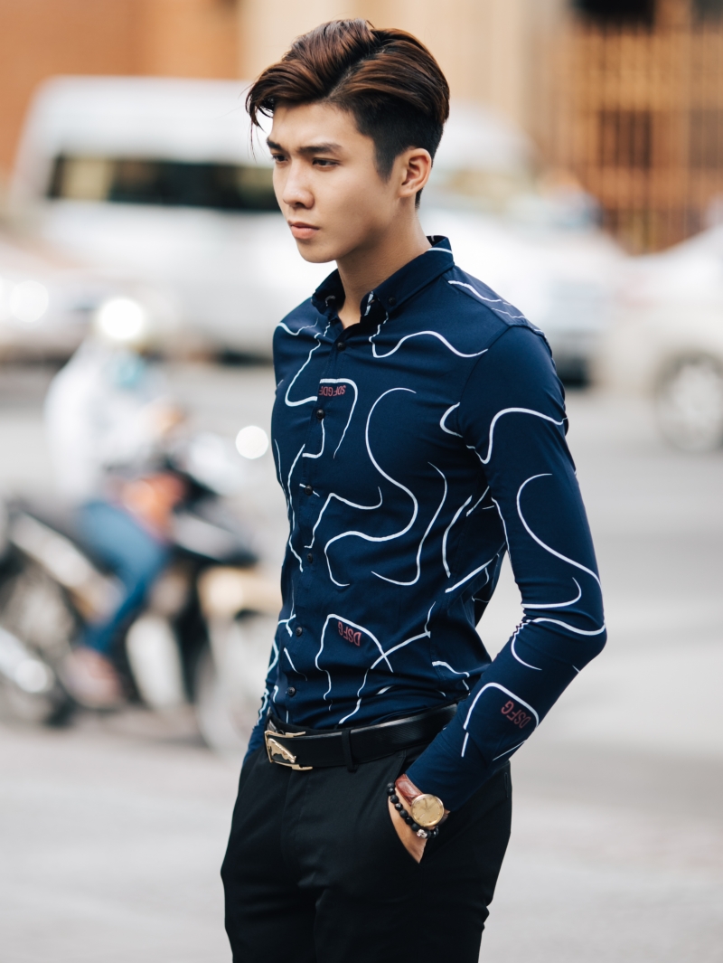 Áo sơ mi xanh đen asm834 - 2