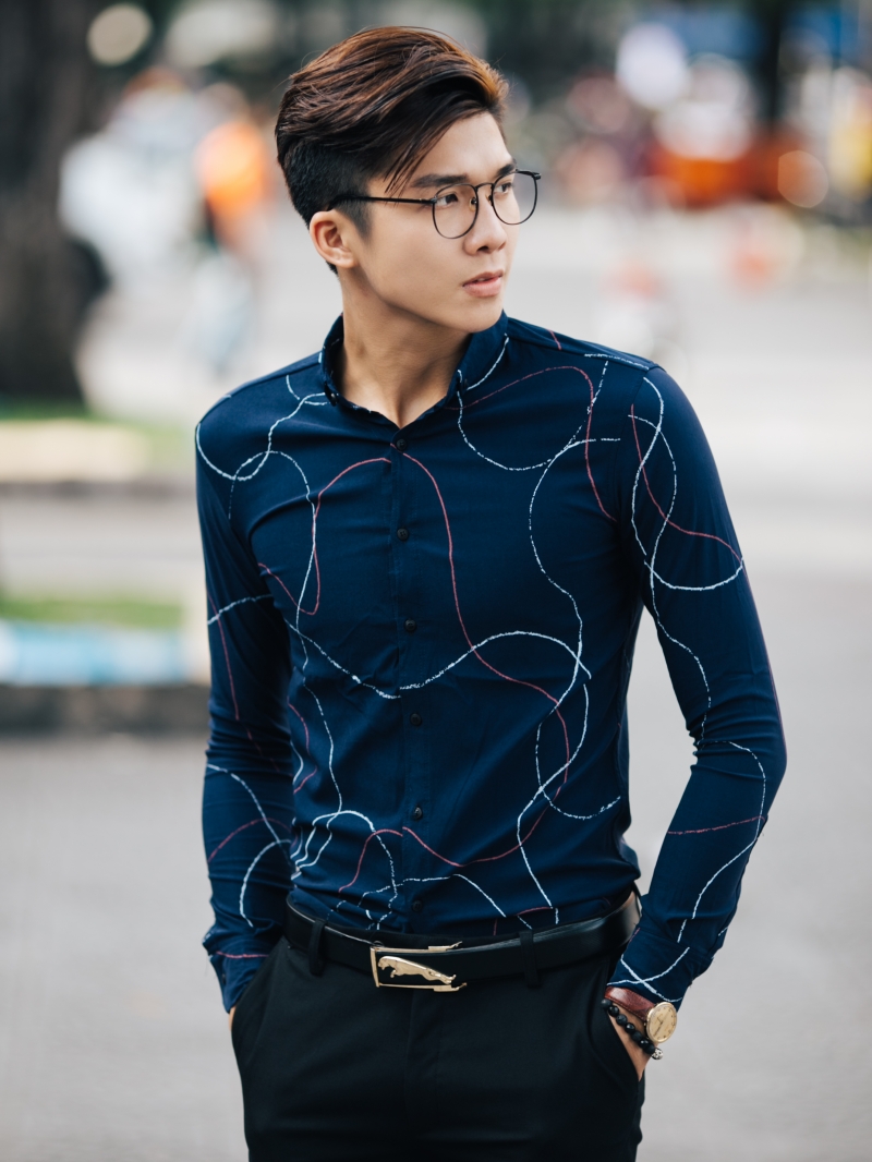 Áo sơ mi xanh đen asm836 - 2