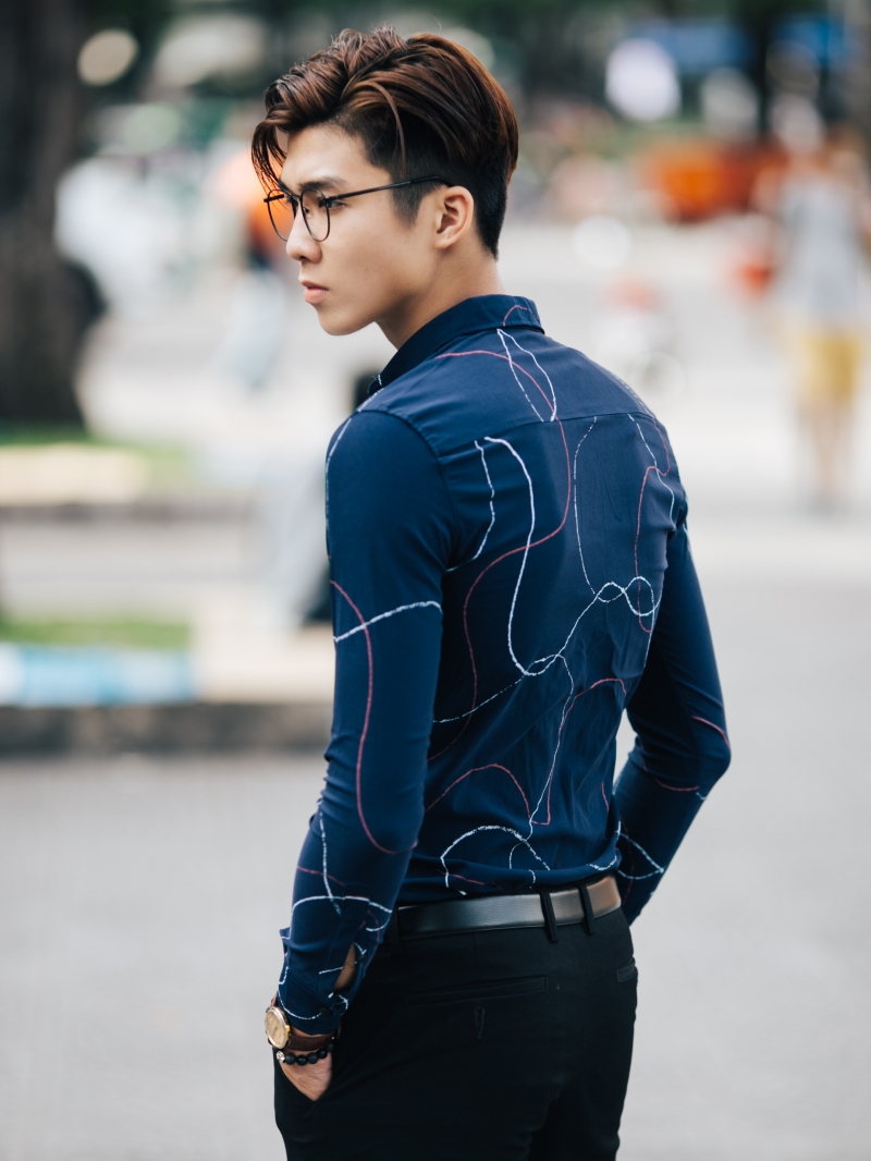 Áo sơ mi xanh đen asm836 - 3