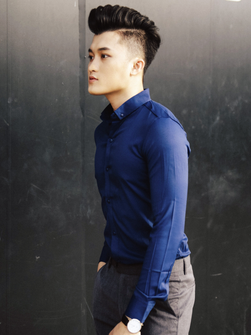 Áo sơ mi xanh đen trơn asm843 - 2