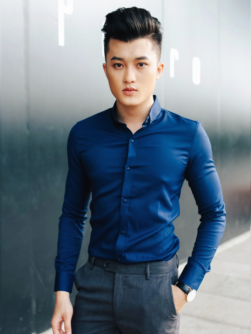 Áo sơ mi xanh đen trơn asm843 - 1