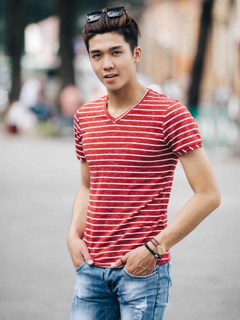 Áo thun cổ tim đỏ at636 - 1