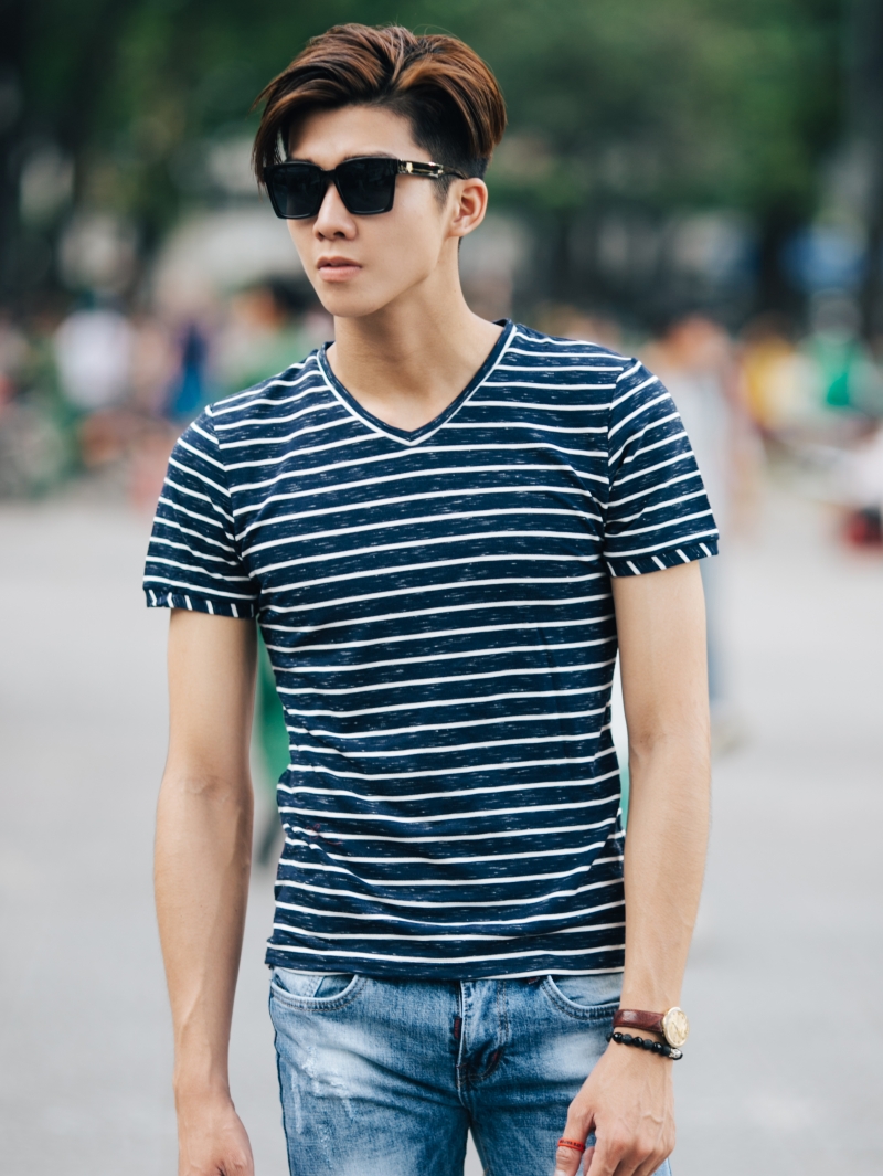 Áo thun cổ tim xanh đen at636 - 1