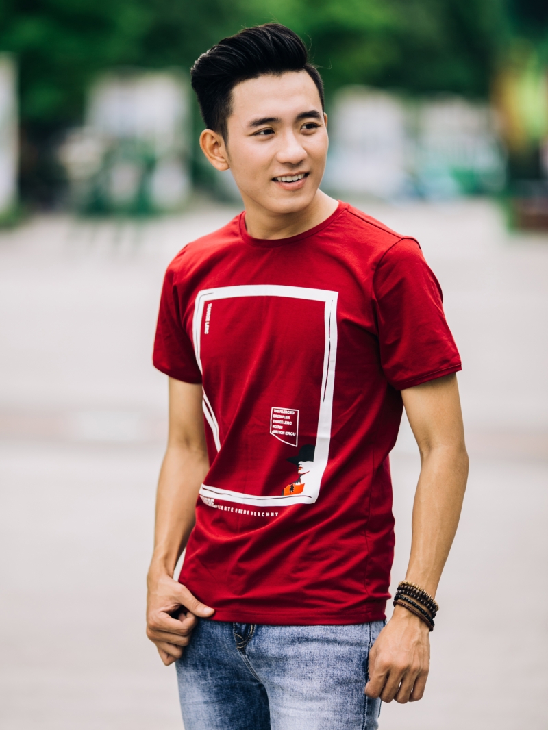 Áo thun cổ tròn đỏ đô at650 - 2