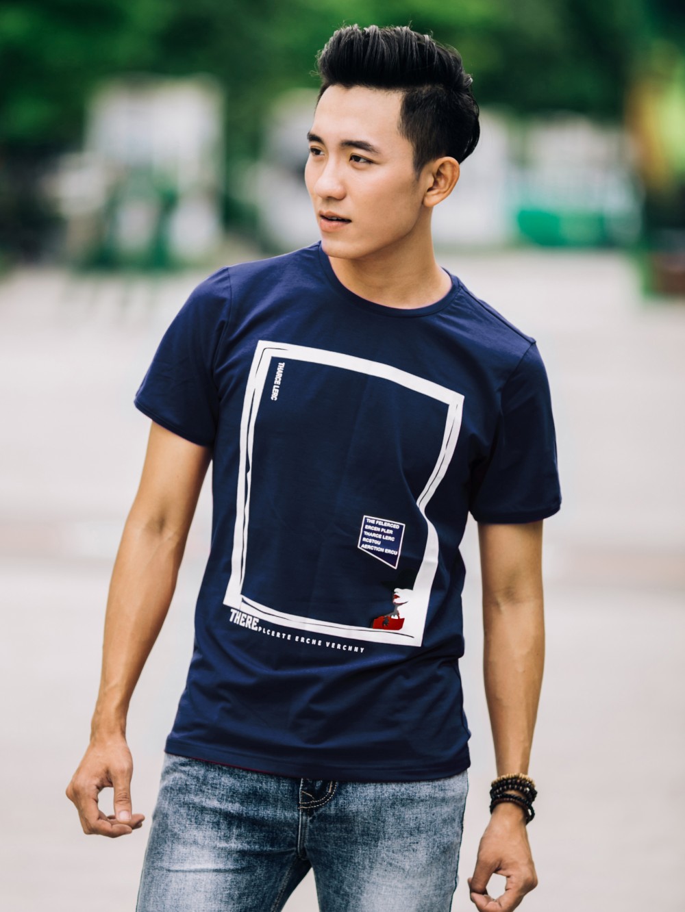 Áo thun cổ tròn xanh đen at650 - 1
