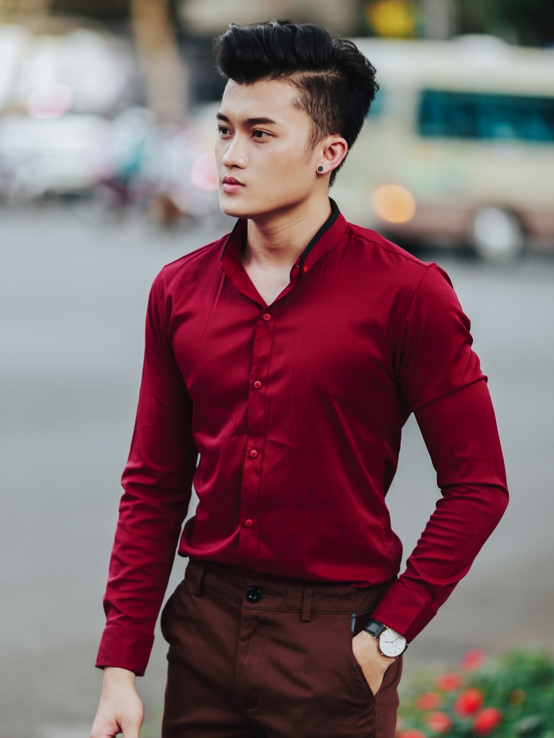 Áo sơ mi đỏ đô asm861 - 1