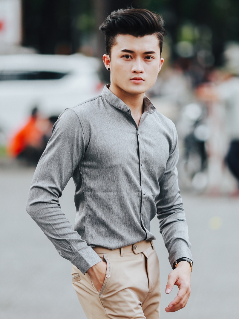 Áo sơ mi xám muối tiêu asm860 - 1