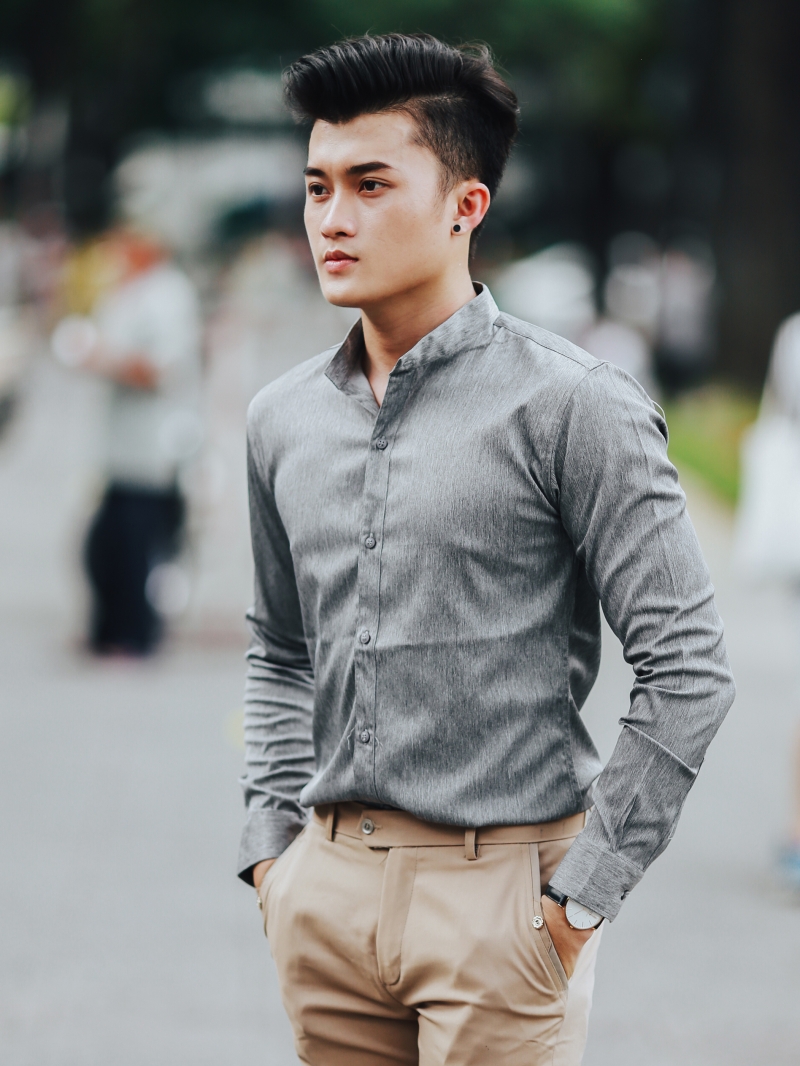 Áo sơ mi xám muối tiêu asm860 - 2