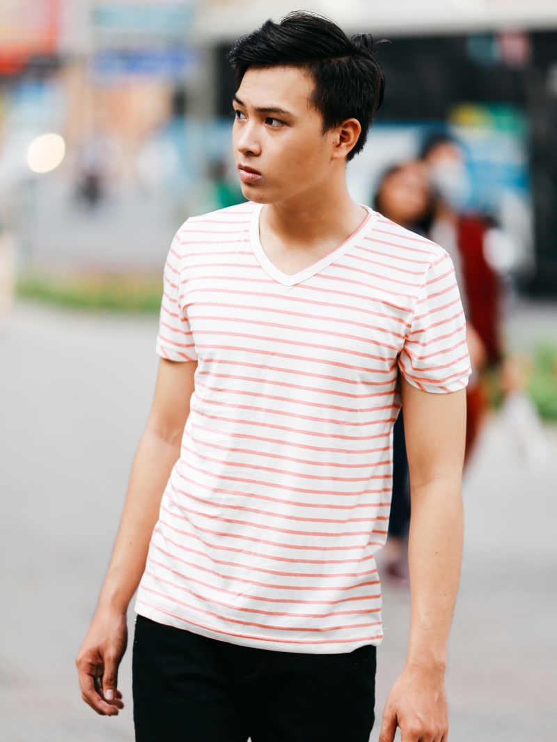 Áo thun cổ tim sọc cam at652 - 4