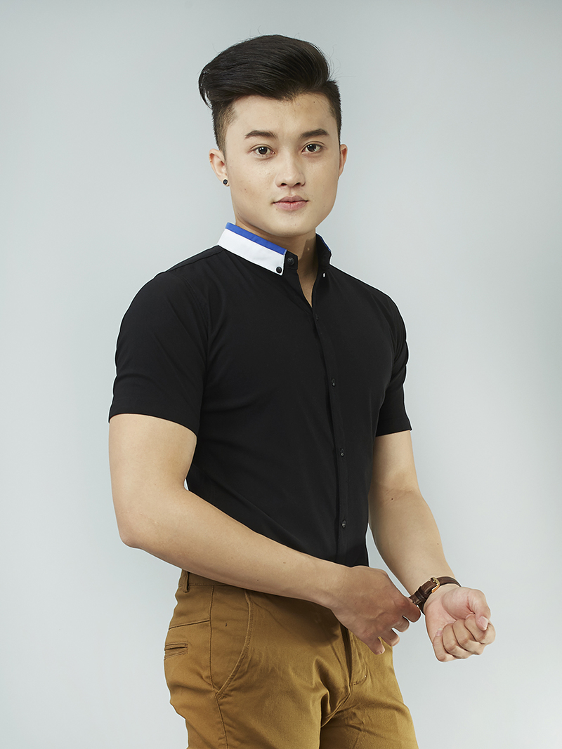 Áo sơ mi ngắn tay đen asm869 - 2