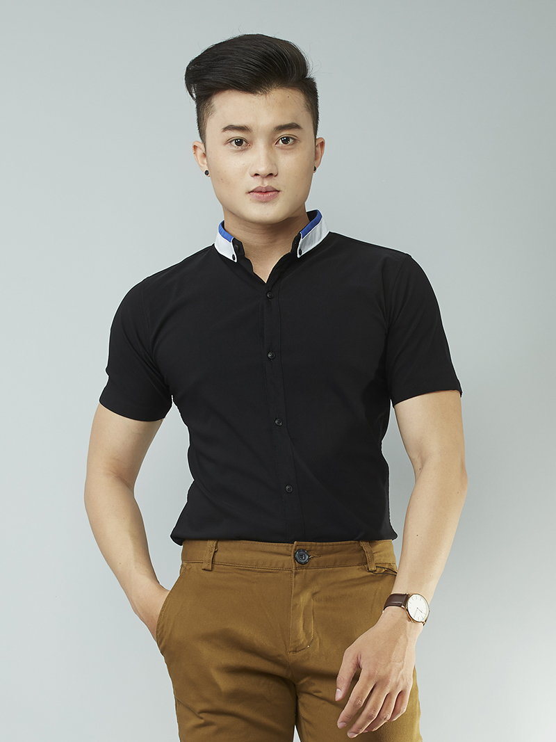 Áo sơ mi ngắn tay đen asm869 - 1