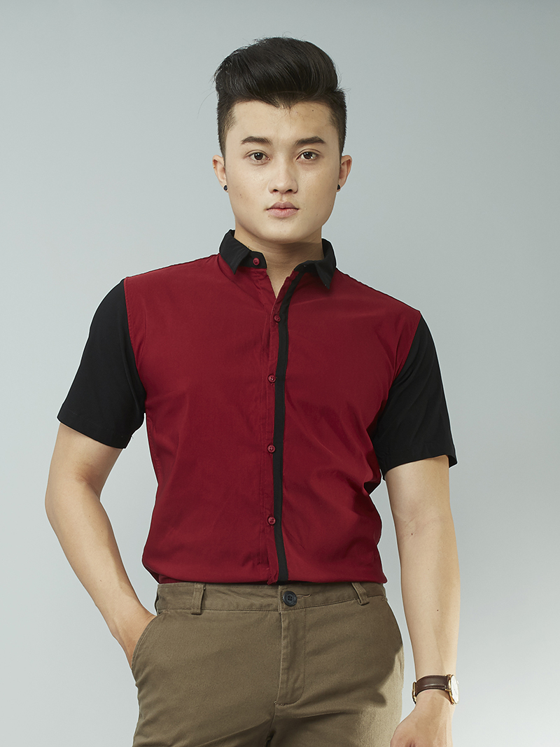 Áo sơ mi ngắn tay đỏ đô asm870 - 1