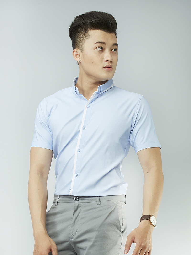 Áo sơ mi ngắn tay xanh biển asm868 - 2